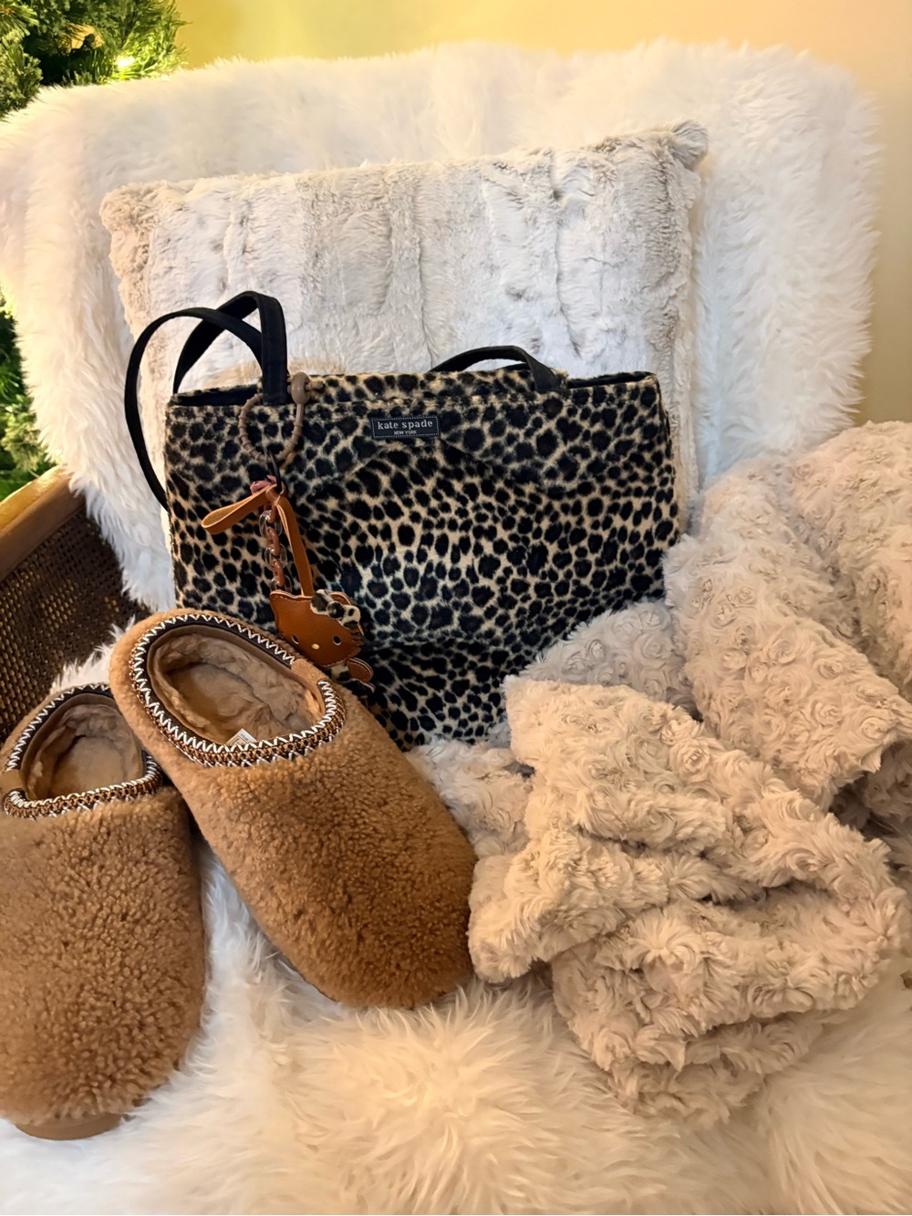 Uggs slippers New size 8, Kate spade purse, cozy, infinity scarf. The Big Bundle
